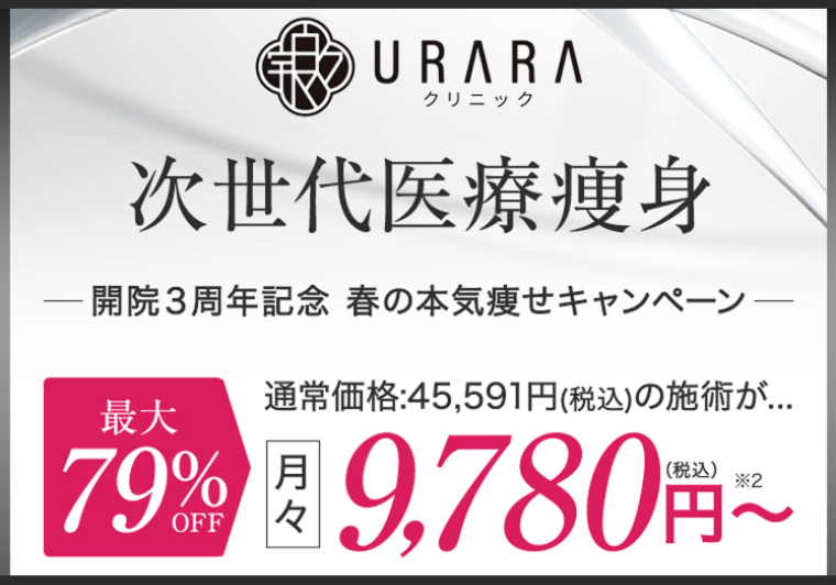 URARAクリニックモニター割引79％割引