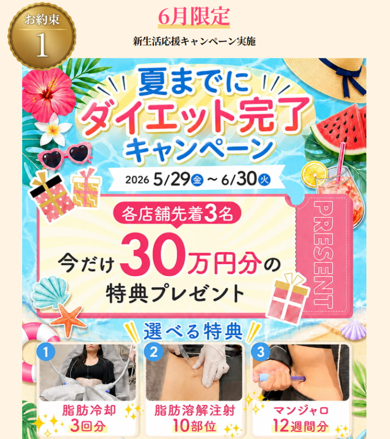 リエートクリニックの30万円分特典プレゼントキャンペーン・脂肪冷却
