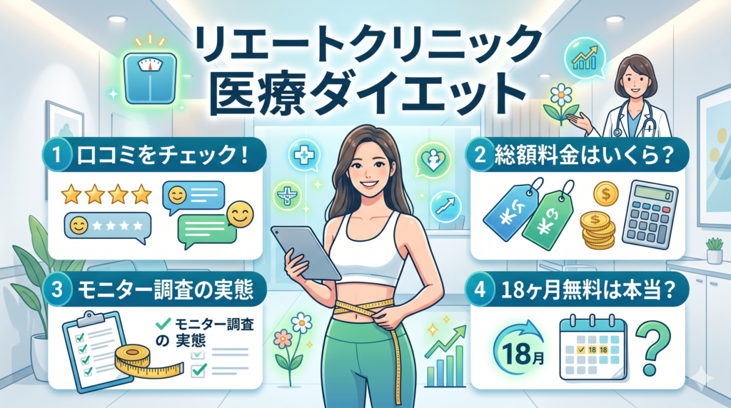 リエートクリニック医療ダイエットの口コミ!総額料金・モニター調査・18ヶ月無料は本当?
